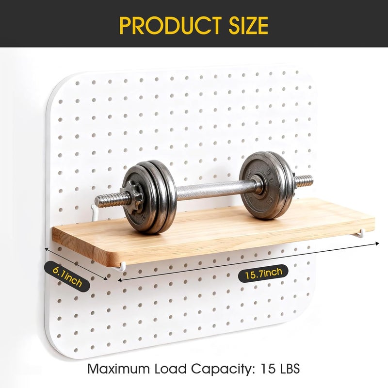 MVPower Pegboard Shelf Set of 2, High Stability Wooden Shelf with 2 Metal Hooks, 15.7" x 6.1" Wooden Peg Board Organizer - Image 2